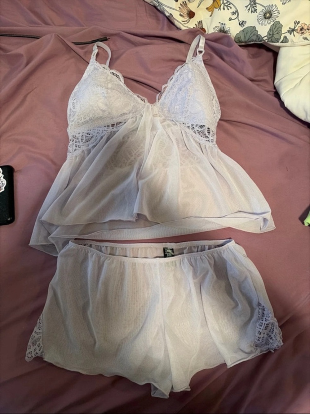 Sheer Lace Cami & Short Sleep Set in Light Lavender